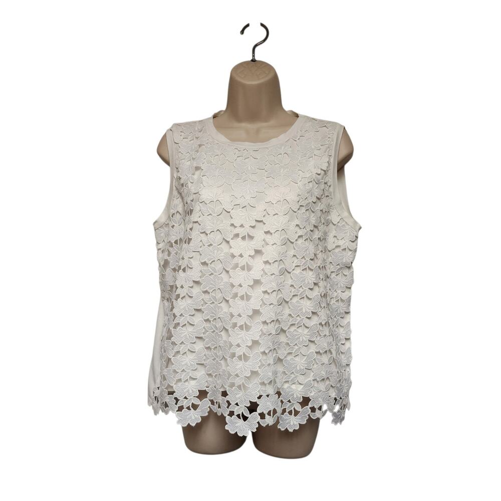 Ann Taylor Round Neck Sleeveless Lace White Top Size LP
